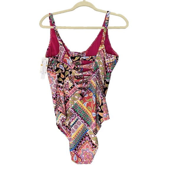 Bleu Rod Beattie Swimsuit V Neck One Piece Size 16W Colorful Key hole/Cut Outs - Picture 3 of 16